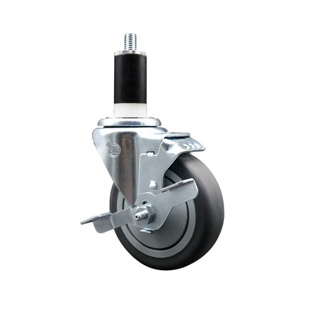 Service Caster 4'' SS Thermoplastic Rubber Swivel 1-3/8'' Expanding Stem Caster with Brake SCC-SSEX20S414-TPRB-TLB-138